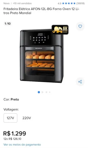 Air fryer/Forno Mondial 12L 100v