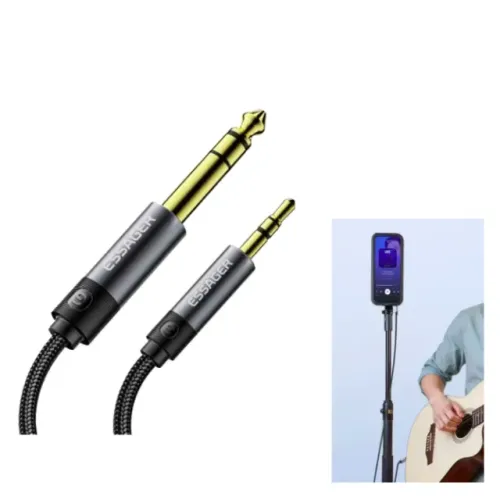 Cabo de Áudio Essager P2 3,5mm para P10 6,5mm 2m Macho x Macho | Novo | Pronta Entrega