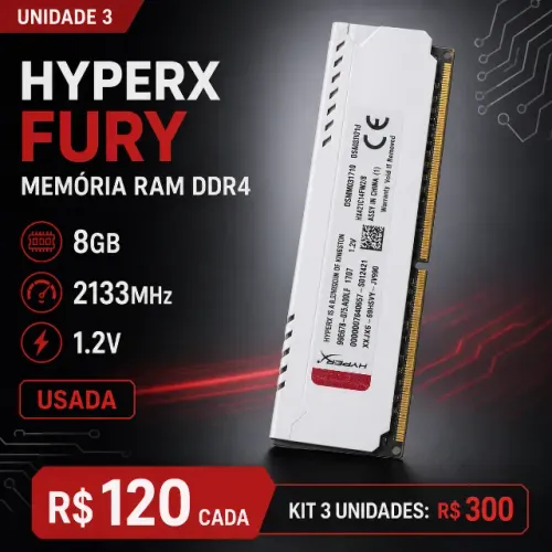 Memória RAM HyperX Fury DDR4 8GB 2133MHz - Unidade ou Kit 3x8GB