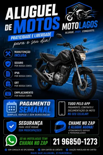 Aluguel de motos a partir de R$ 450,00 por semana