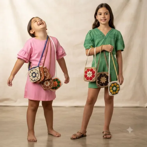 Bolsa infantil de crochê square flor africana