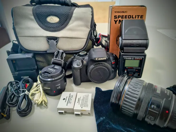 Kit Fotografia Completo - Câmera + 2 Lentes + Flash