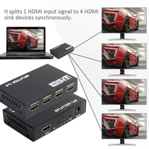 Splitter Hdmi Duplicador De Imagens 1x4 Reflete Imagem Para Até 4 Telas Copa Bar Televisão