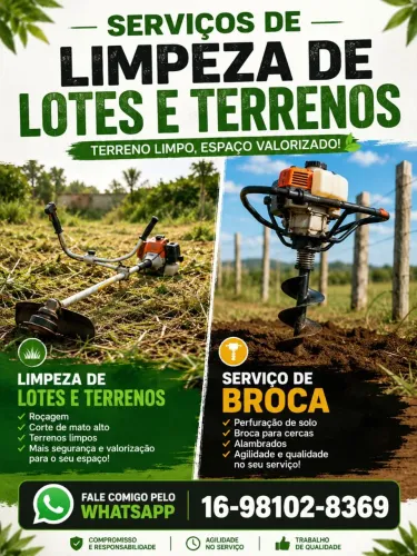 Limpeza de terrenos e perfuração de brocas para cercas e alambrados