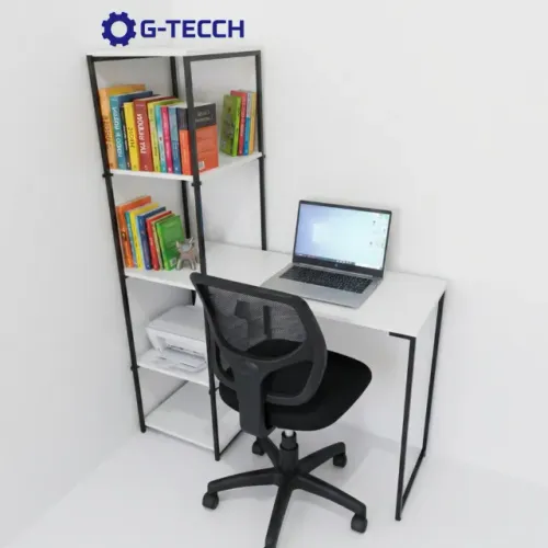 Mesa de Escritório Industrial NOVA com Estante Multiuso para Computador Notebook de Estudo
