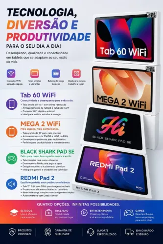 TABLETS Redmi Pad 2, Black Shark e Tab 60 Mega 2 WiFi Originais, Novos e Lacrados