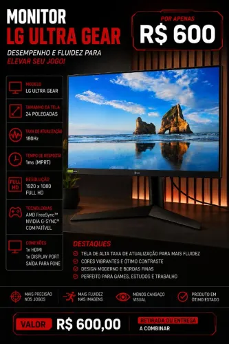MONITOR GAMER LG ULTRAGEAR 24" 180Hz