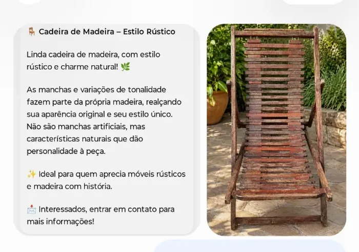 Cadeira espreguiçadeira em madeira