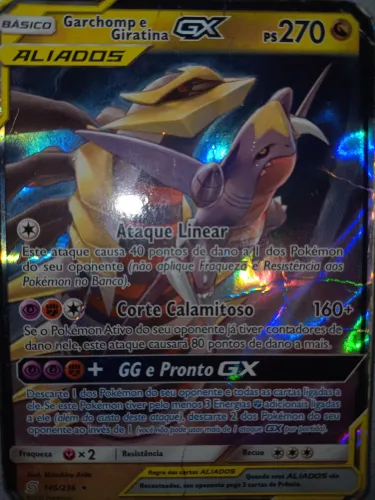 Cartas pokémon aliado giratina e garchomp gx de colecionador 