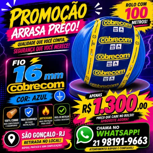 Fio cabo 16 mm R$1300 cobrecom 100 metros