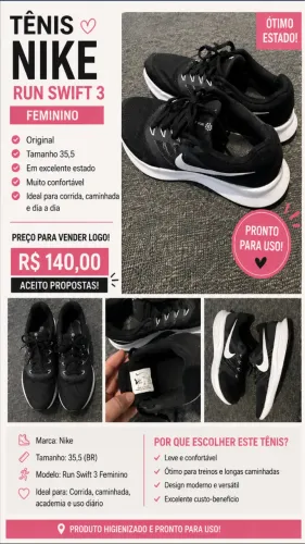 Tênis Nike Run Swift 3 Feminino Original - Tam. 35,5 - Excelente Estado