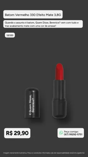 Batom Efeito Mate Vermelho - Quem Disse, Berenice?