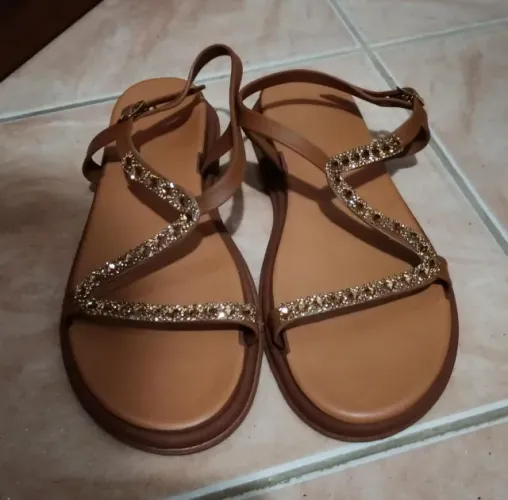 Sandália Papete Feminina Rasteira Brilho Strass Luxo Ajuste