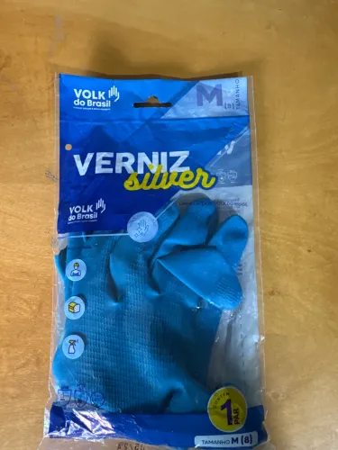 Luva Látex Limpeza Verniz Silver Antialérgica Azul - Volk (M)