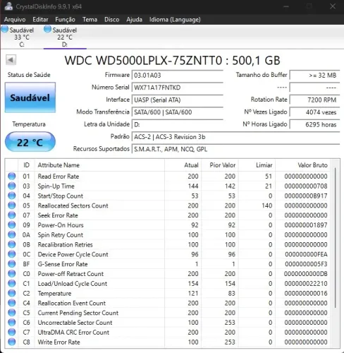 HD de 500GB de 7200RPM WD Scorpio (Black)