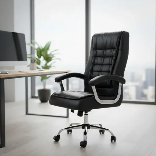Poltrona Presidente Luxo com Mola Ensacada Couríssimo Preto Conforto Modelo 30016