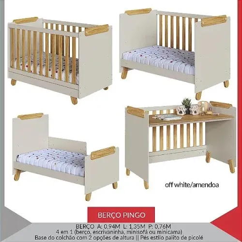 Berço Pingo off white Amêndoa