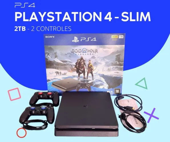 PlayStation 4 Slim 2TB Completo + 2 Controles Originais (com caixa)