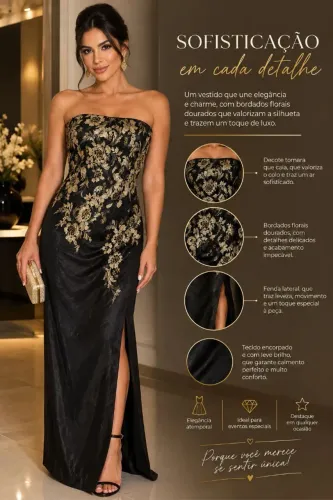 VESTIDO DE FESTA COM DETALHE DOURADO