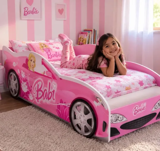 Cama carro conversível rosa + colchão