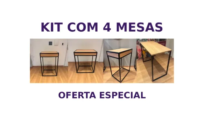 Kit com 4 mesas MDF e metal (oferta)