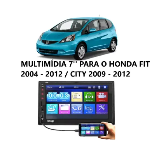 Multimídia Som Tela 2din 7 Polegadas Honda City 2009 - 2012 / Fit 2004 - 2012 com Moldura
