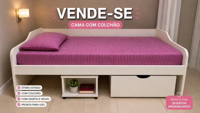 Cama solteiro com nicho e baú