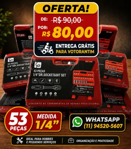Maleta Completa 1/4 - 53 Peças Com Soquetes Longos