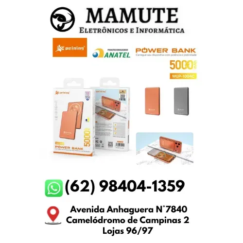 Bateria Portátil PowerBank 5.000mAH Laranja Indução 15W iPhone 17 Pro Max