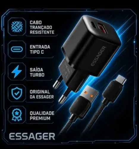 Carregador Essager Turbo Tipo C Resistência/Qualidade Original Novo- Entregamos