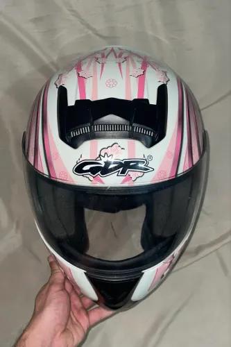 Capacete GBR Full Face (Rosa/Branco) com Grafismo Floral - Muito Lindo! ? $350