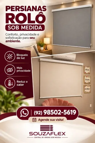 Persiana Rolo. Black-out 100% tecidos Lisos e texturizados