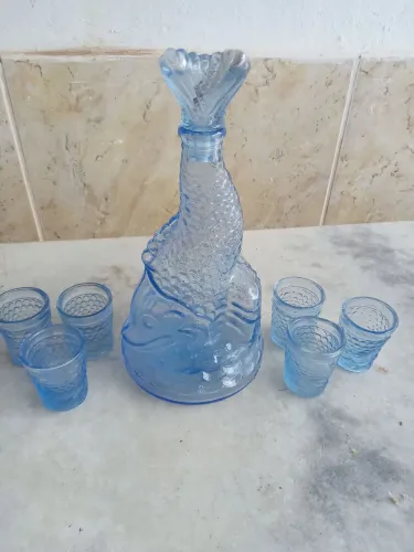 conjunto de licoreira formato peixe cor azul!llll