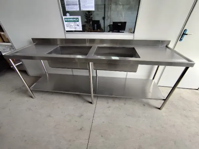 Pia Dupla Inox 2,20m 2 Bojos 60x40 Ch22