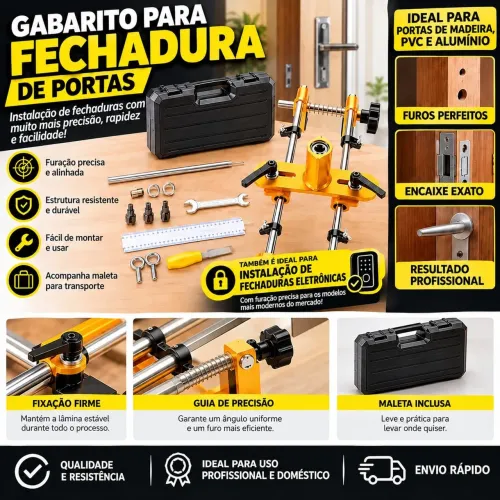 Gabarito Para Fechadura de Porta Manual e Eletrônica Kit Instalação com Maleta