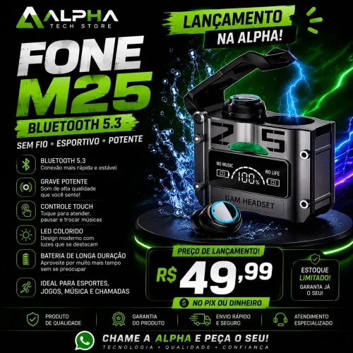 Fone de Ouvido Bluetooth M25 5.3