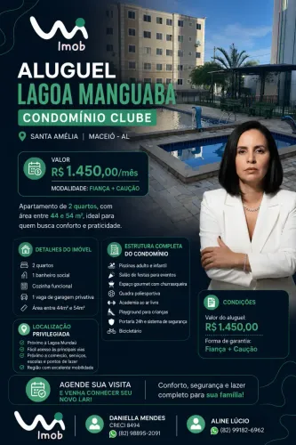Apartamento para locação no LAGOA MANGUABA CONDOMÍNIO CLUBE, SANTA AMÉLIA, Maceió, AL