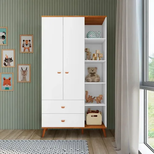Guarda-Roupa Infantil Bartira Ternura com 5 Nichos, 2 Portas, 2 Gavetas