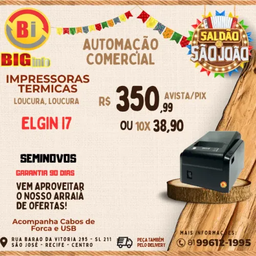 Impressora Térmica Elgin I7  Não Fiscal  USB - Em ate 10x Fixas 