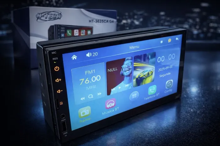 NOVA - Multimídia com Carplay e Android Auto (2 din, tela de 7 polegadas)