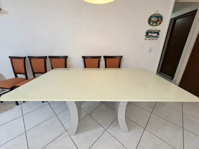 Mesa de Jantar Retangular Vidro 6 cadeiras