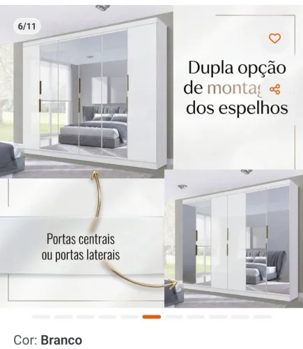 Guarda roupa 6porta sendo 4 com espelho 4 gaveta estrutura em MDF 