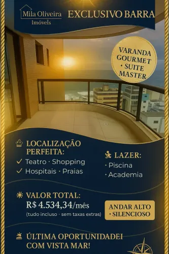 Exclusivo! Apartamento com Vista Mar e Lazer Completo na Barra