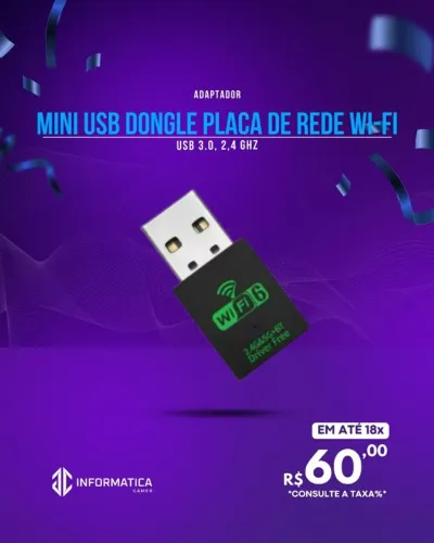 ADAPTADOR MINI USB DONGLE PLACA DEREDE WI-FI 