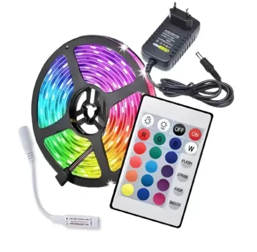 Fita Led Rgb 3528 Rolo Ip65 A Prova D'agua Com Fonte 5 Metros (Entrego)