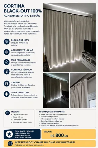 Cortina black-out 100% 4 metros