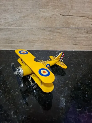 AVIÃO BIPLANO VINTAGE 25CM AMARELO