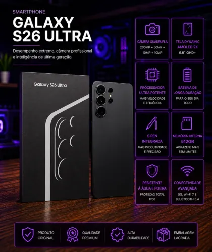 Samsung Galaxy S26 Ultra 5G, 512GB, 12GB RAM, Preto"