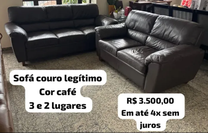 Jogo de Sofá em Couro 3 e 2 Lugares 