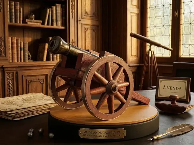 Canhão em Bronze Maciço e Madeira Nobre - 40cm / 1,95kg - Réplica Militar 